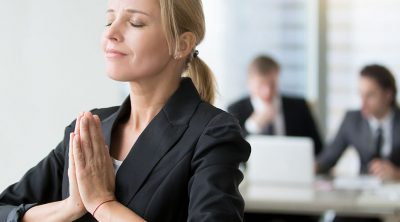 Woman being mindful at work