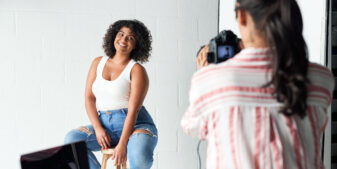 Photo shoot with plus-sized woman